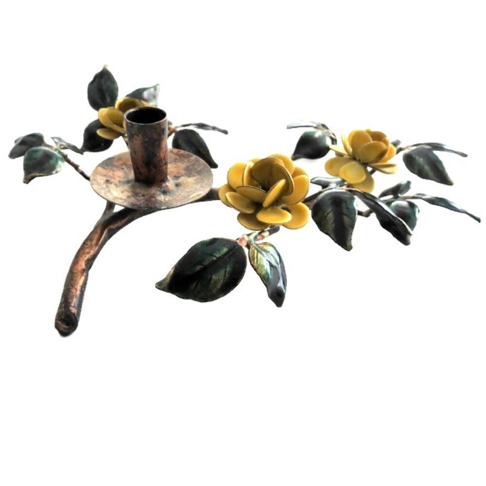 Bovano Enamel on Copper Candle Holder Yellow Flowers